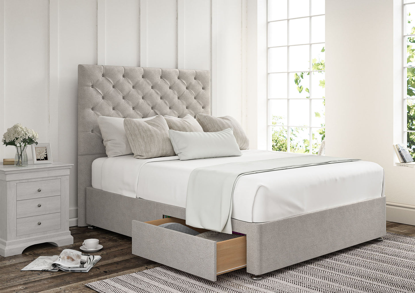 Chesterfield Upholstered Headboard and Divan Base
