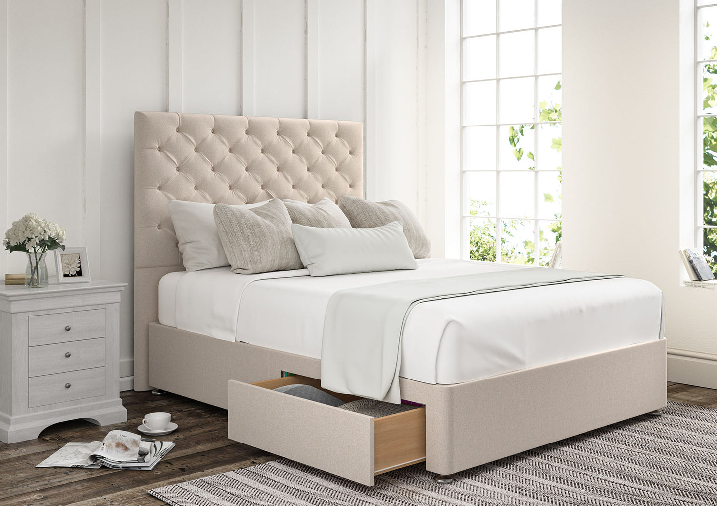 Chesterfield Upholstered Headboard and Divan Base