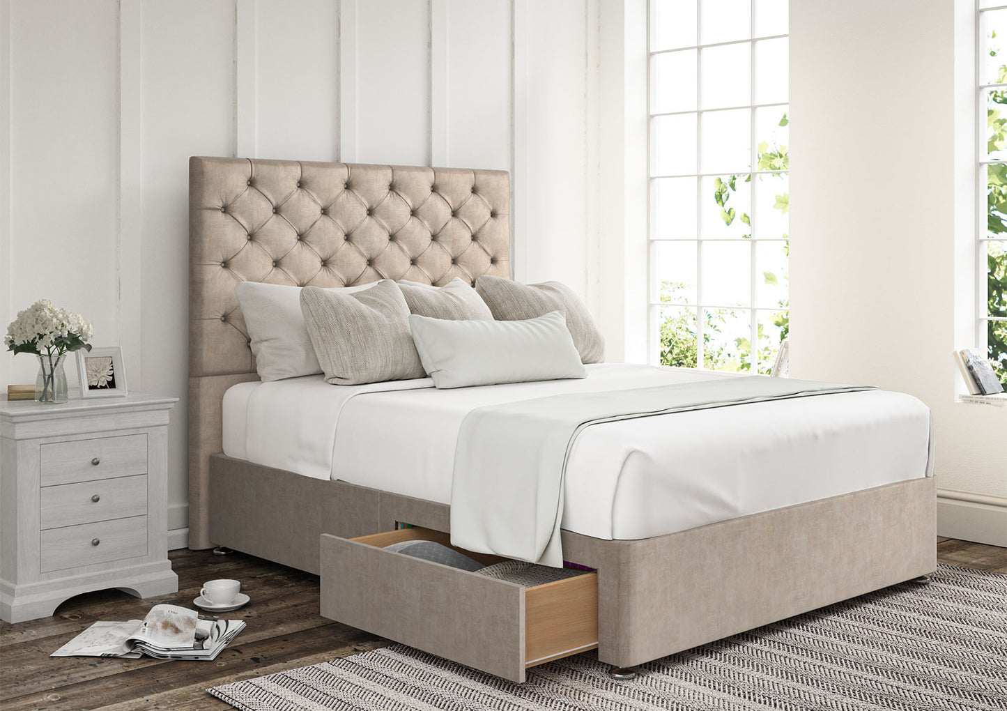 Chesterfield Upholstered Headboard and Divan Base
