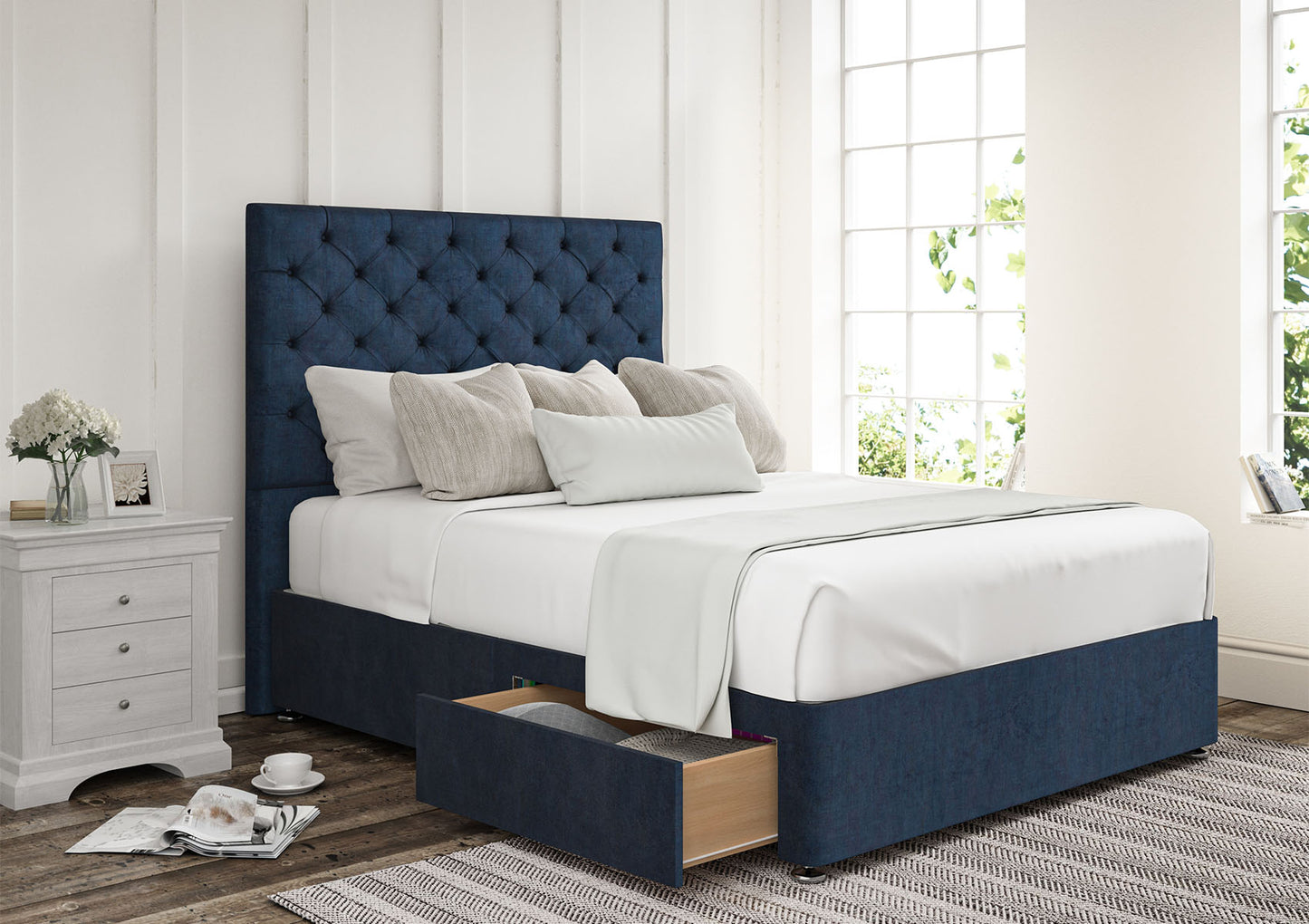 Chesterfield Upholstered Headboard and Divan Base