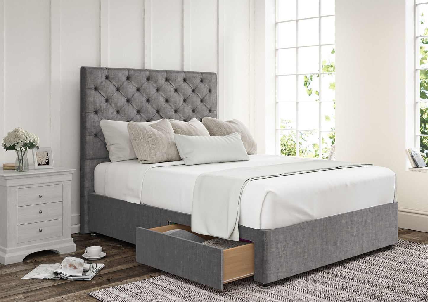 Chesterfield Upholstered Headboard and Divan Base