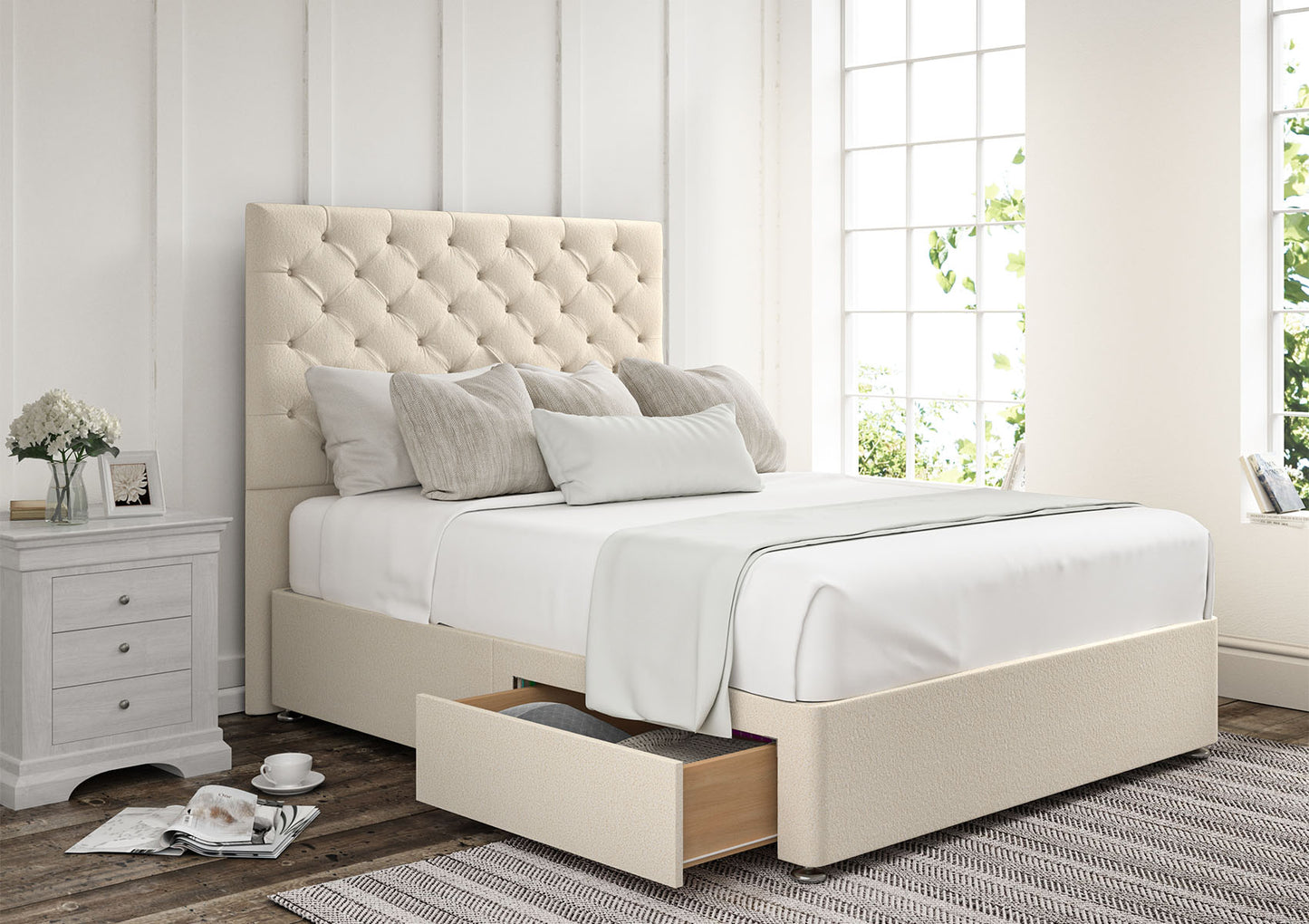 Chesterfield Upholstered Headboard and Divan Base