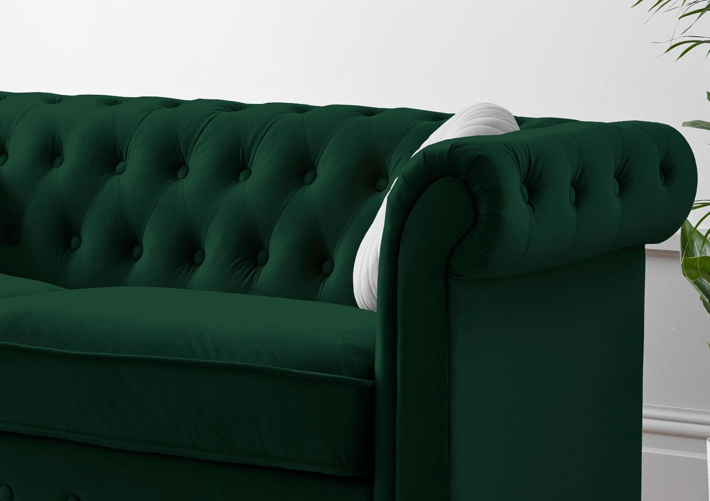 Chesterfield Green Velvet 3 Seater Sofa Furniture Ritz Panel