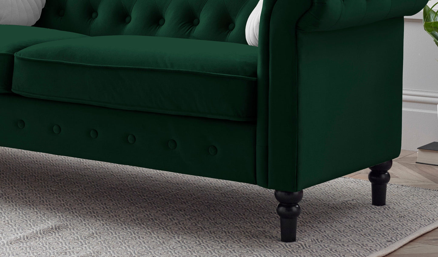 Chesterfield Green Velvet 3 Seater Sofa Furniture Ritz Panel