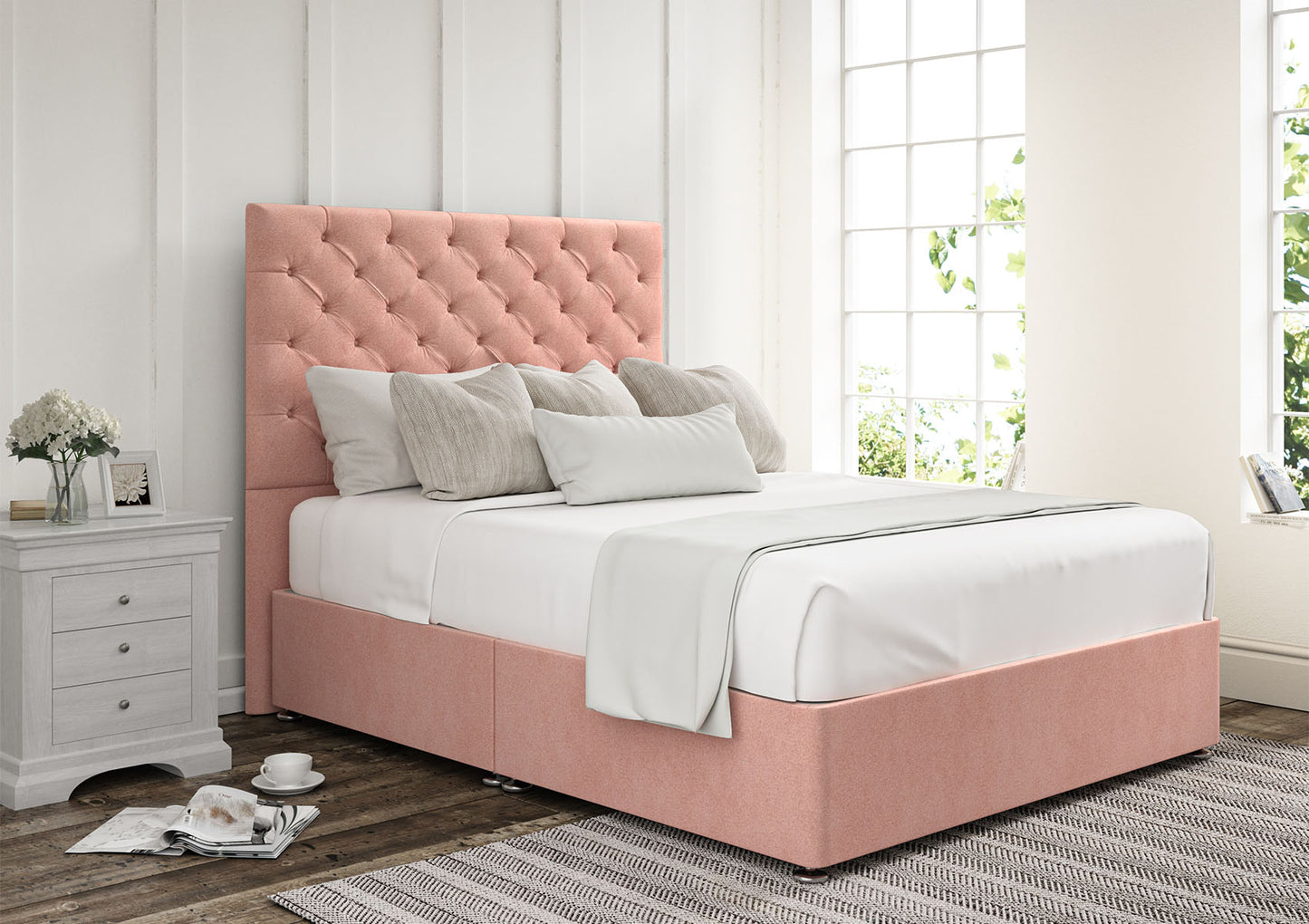 Chesterfield Upholstered Headboard and Divan Base Bed time4sleepadmin Single Non-Storage Arlington Candyfloss