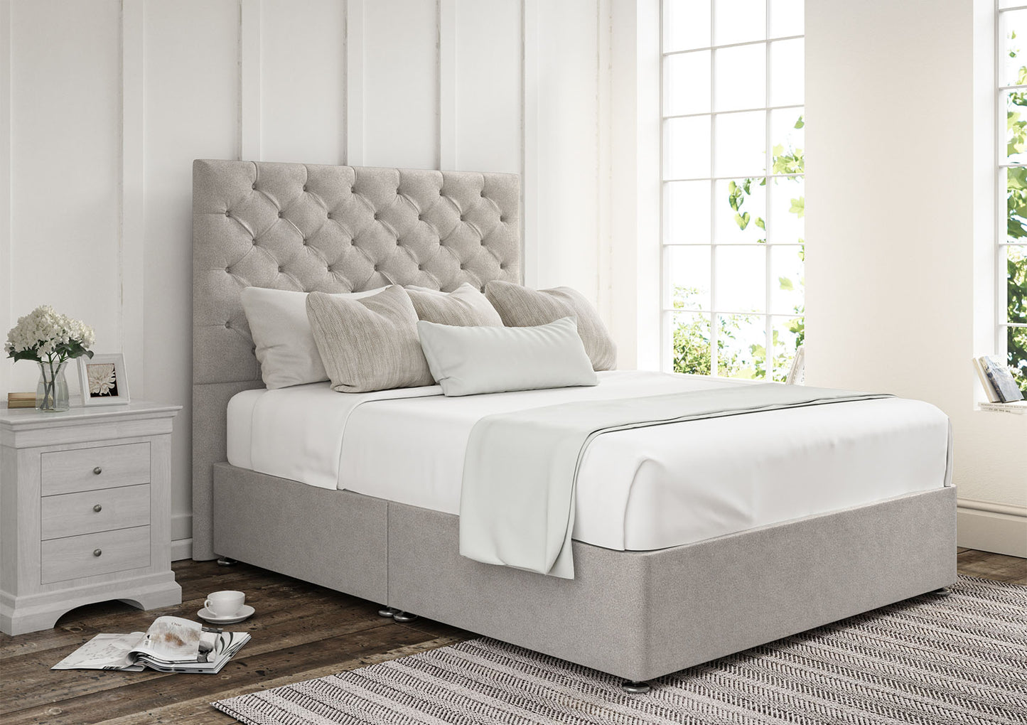 Chesterfield Upholstered Headboard and Divan Base Bed time4sleepadmin Single Non-Storage Arlington Ice