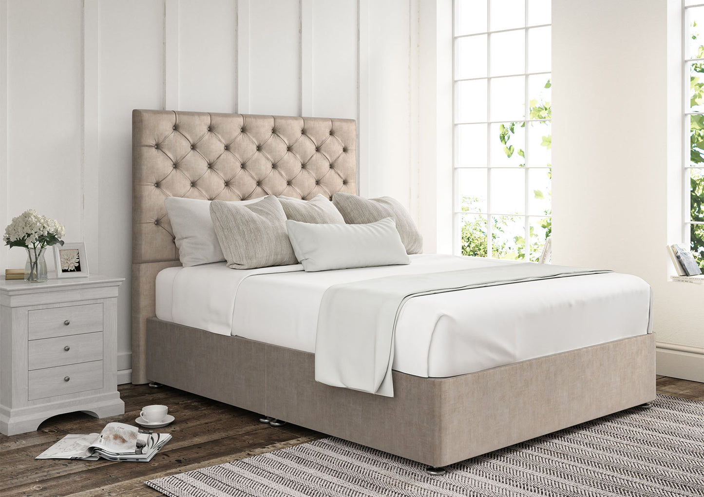 Chesterfield Upholstered Headboard and Divan Base Bed time4sleepadmin Single Non-Storage Heritage Mink