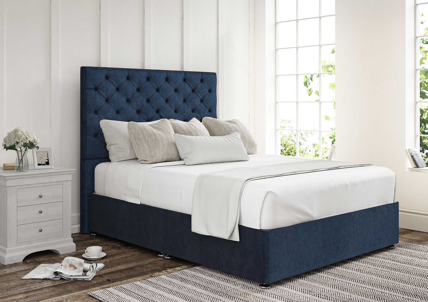 Chesterfield Upholstered Headboard and Divan Base Bed time4sleepadmin Single Non-Storage Heritage Royal