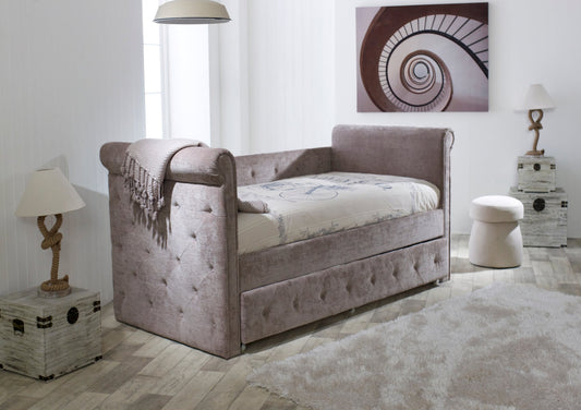 Chesterfield Upholstered Day Bed - Mink Bed Time4Sleep