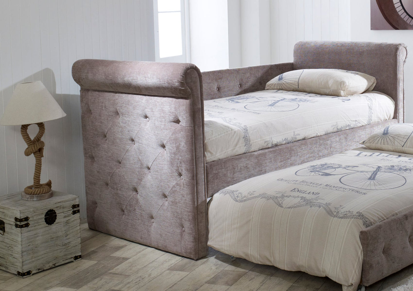 Chesterfield Upholstered Day Bed - Mink Bed Time4Sleep