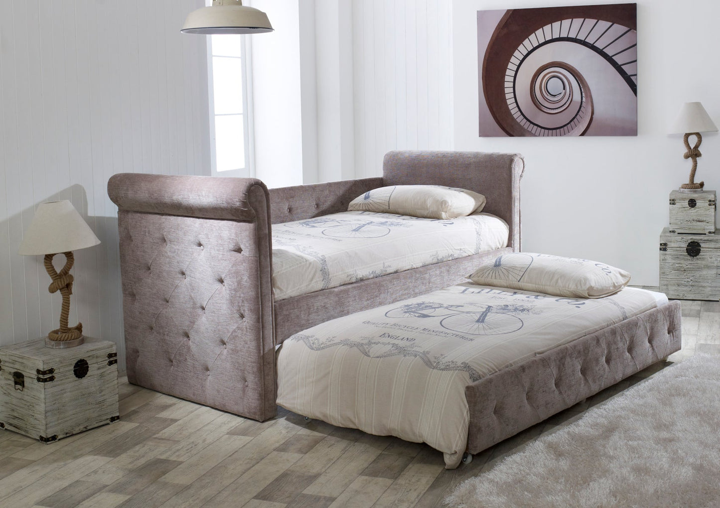 Chesterfield Upholstered Day Bed - Mink Bed Time4Sleep