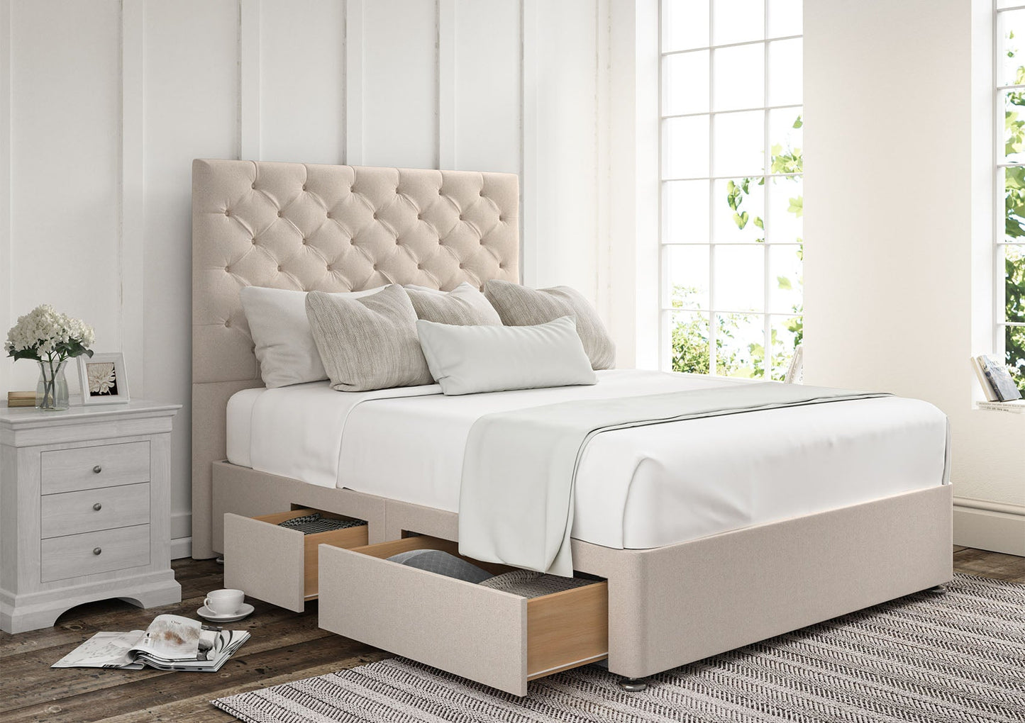 Chesterfield Upholstered Headboard and Divan Base - Bed - Time4Sleep