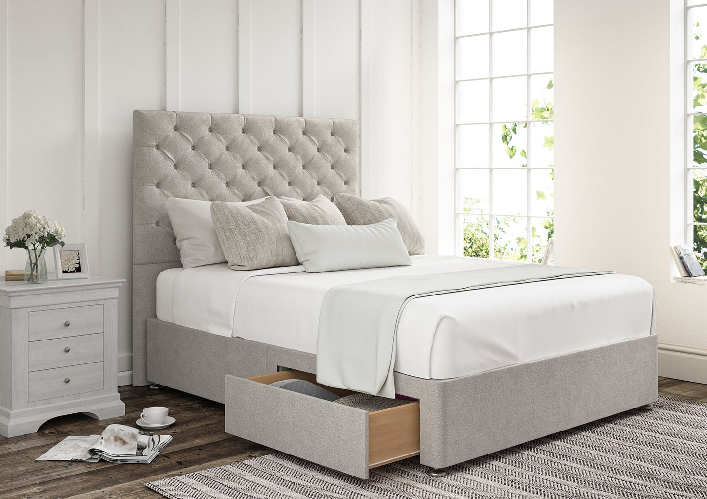 Chesterfield Upholstered Headboard and Divan Base - Bed - Time4Sleep