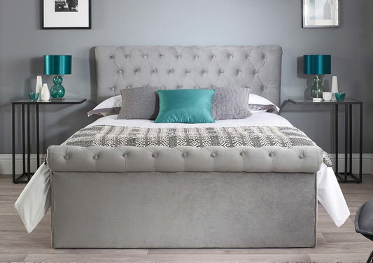 Chesterfield Grey Velvet Upholstered Ottoman Bed Frame Bed time4sleepadmin