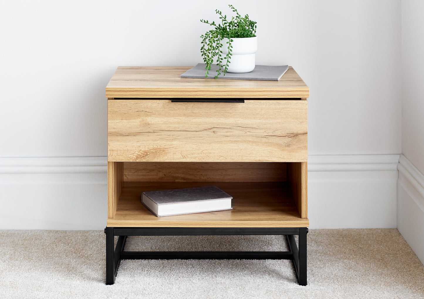 PLATFORM Pair Chicago 1 Drawer Oak Finish Bedside Only Furniture time4sleepadmin