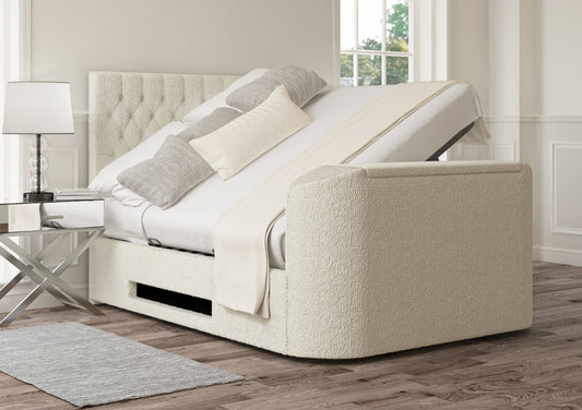 Claridge Upholstered Boucle Ivory Ottoman TV Bed - Bed Frame Only Bed Time4Sleep