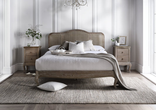 Classic French Inspired Rattan Dusted Oak Finish Bed Frame Bed Importas Double