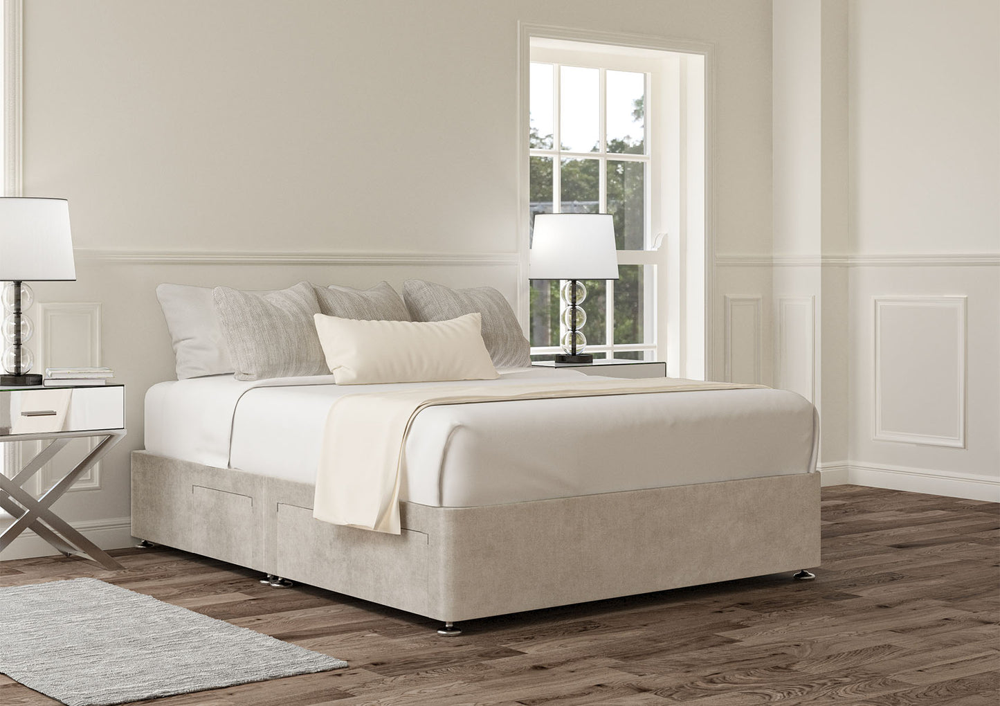 2+2 Continental Drawer Upholstered Storage Base Bed time4sleepadmin Compact Double Verona Silver
