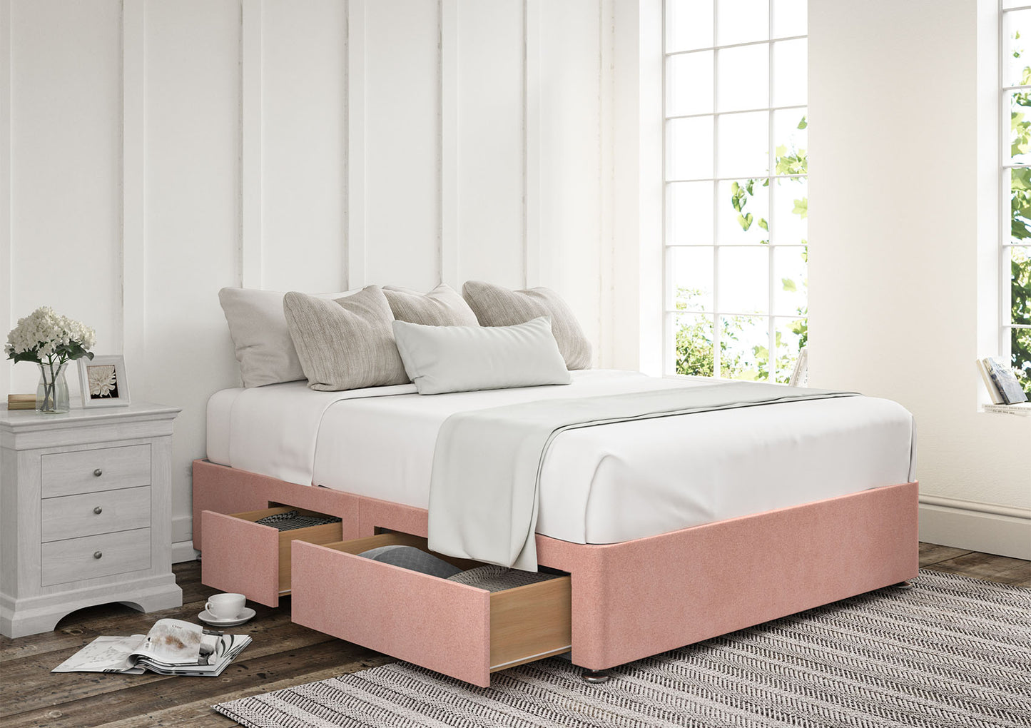 2+2 Continental Drawer Upholstered Storage Base Bed time4sleepadmin Compact Double Arlington Candyfloss