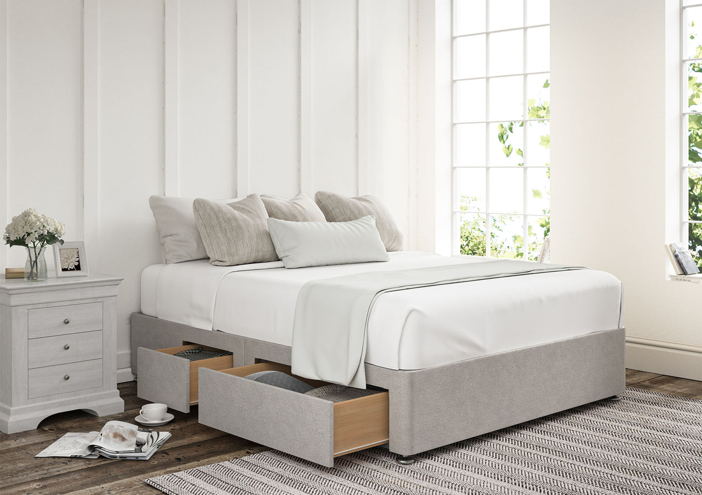 2+2 Continental Drawer Upholstered Storage Base Bed time4sleepadmin Compact Double Arlington Ice