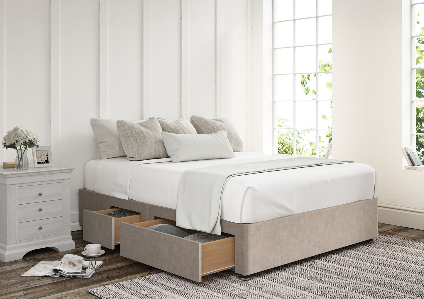 2+2 Continental Drawer Upholstered Storage Base Bed time4sleepadmin Compact Double Heritage Mink