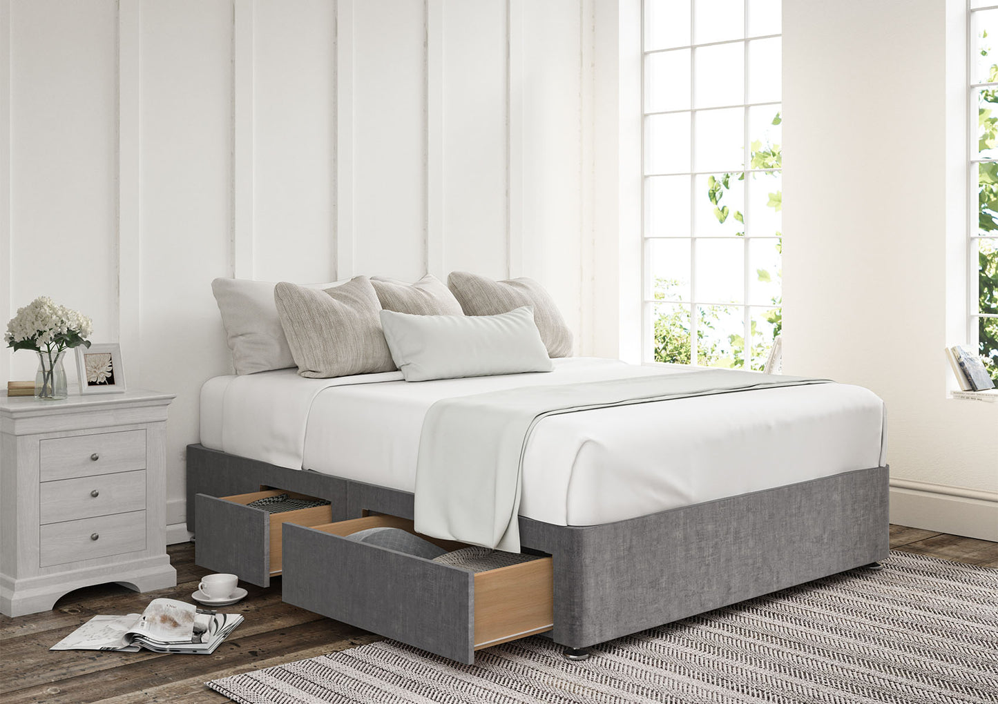 2+2 Continental Drawer Upholstered Storage Base Bed time4sleepadmin Compact Double Heritage Steel