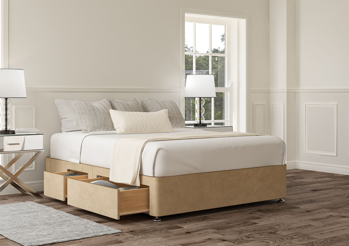 2+2 Continental Drawer Upholstered Storage Base Bed time4sleepadmin Compact Double Plush Mink