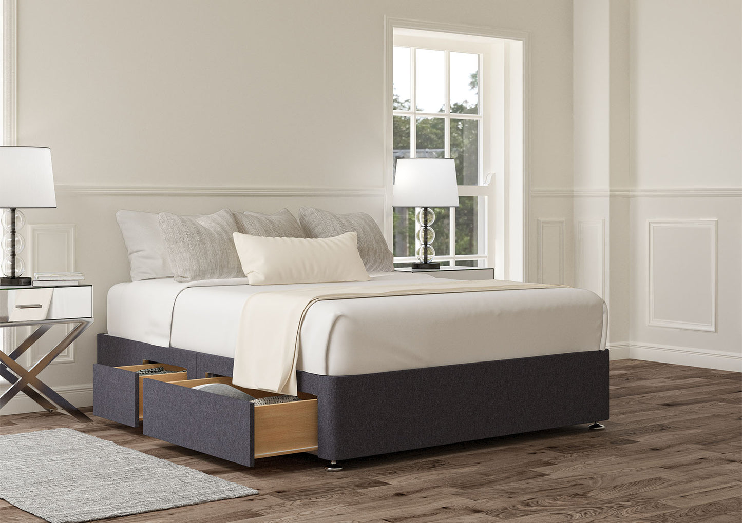 2+2 Continental Drawer Upholstered Storage Base Bed time4sleepadmin Compact Double Siera Denim