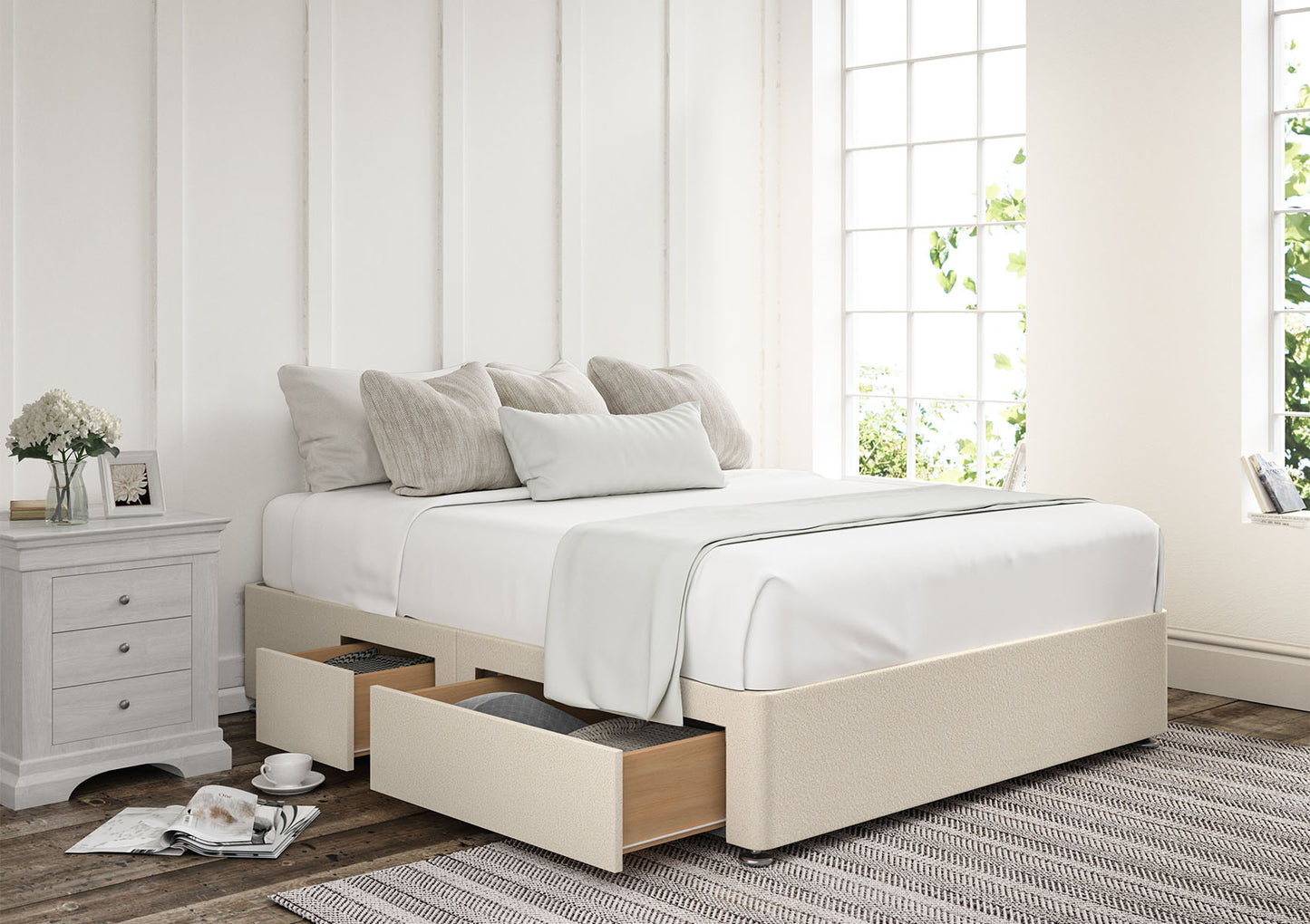 2+2 Continental Drawer Upholstered Storage Base Bed time4sleepadmin Compact Double Teddy Cream