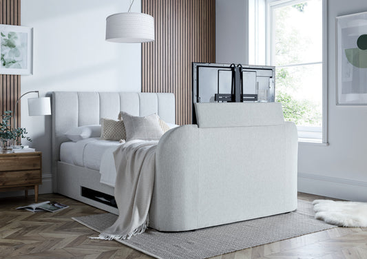 Copenhagen Upholstered Ottoman TV Bed - Shell Bed time4sleepadmin