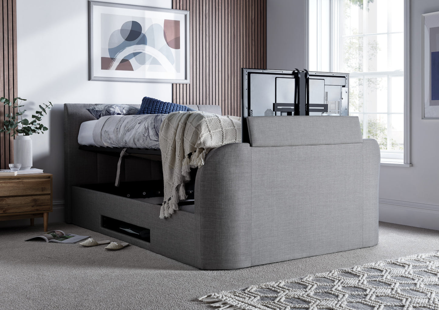 Copenhagen Upholstered Ottoman TV Bed - Mid Grey Bed time4sleepadmin Double