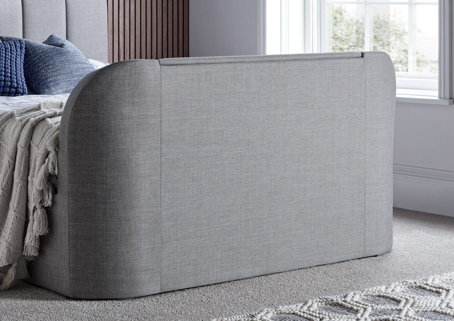 Copenhagen Upholstered Ottoman TV Bed - Mid Grey Bed time4sleepadmin