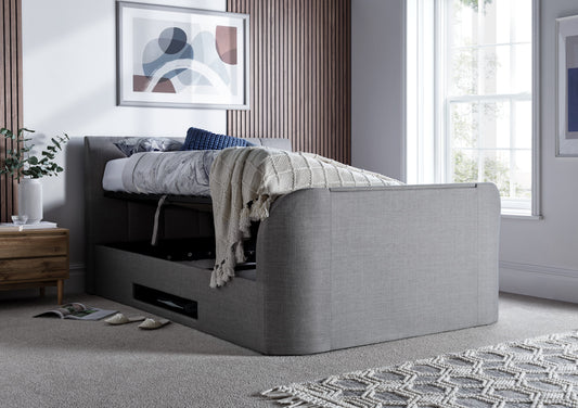 Copenhagen Upholstered Ottoman TV Bed - Mid Grey Bed time4sleepadmin
