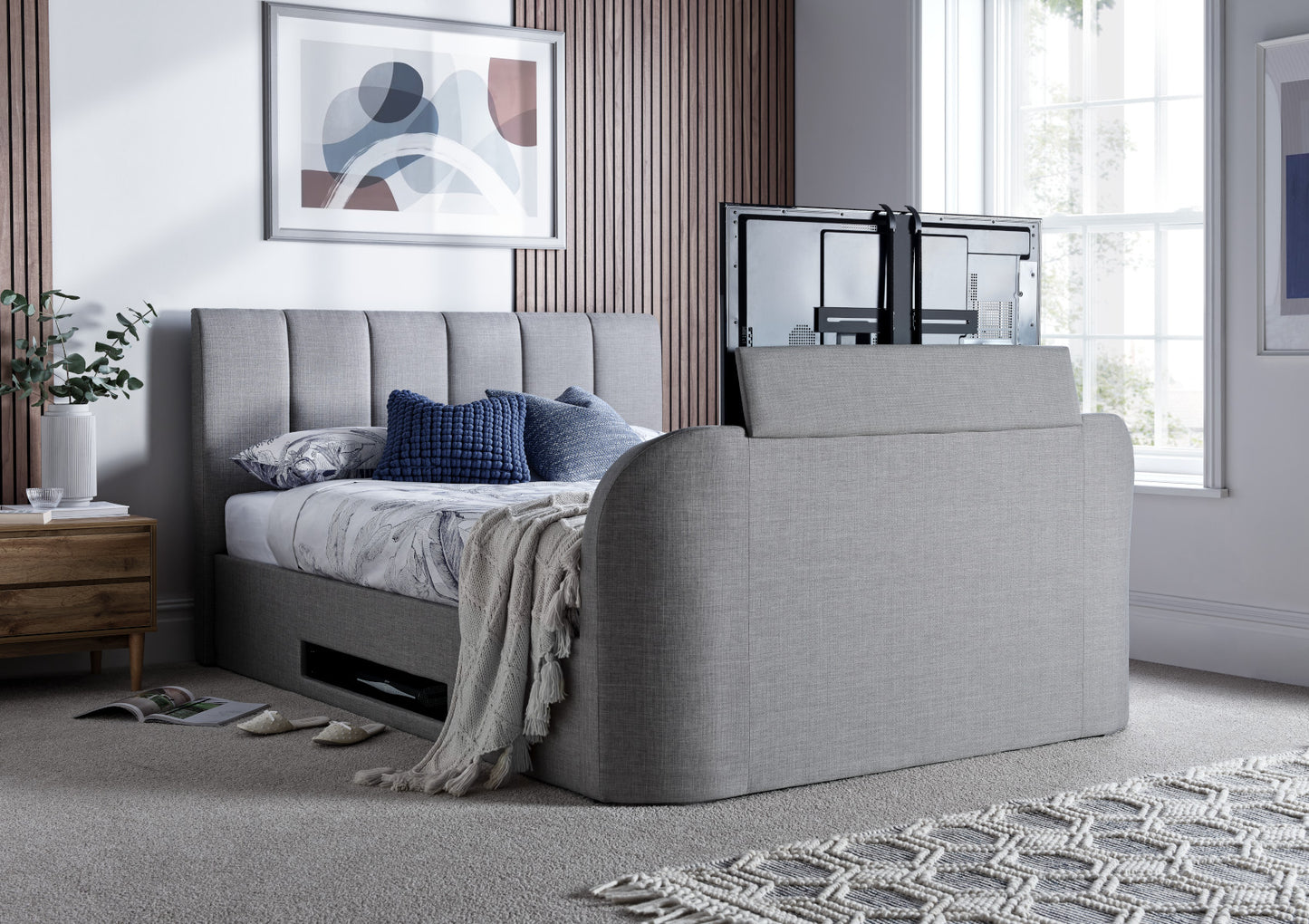 Copenhagen Upholstered Ottoman TV Bed - Mid Grey Bed time4sleepadmin King