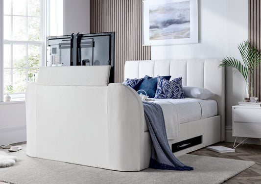 Copenhagen Upholstered Ottoman TV Bed - Off White Bed time4sleepadmin