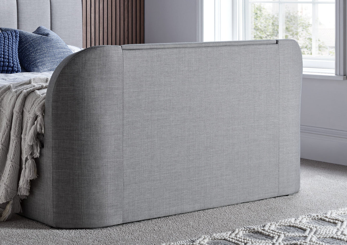 Copenhagen Upholstered Ottoman TV Bed - Mid Grey - Bed - Time4Sleep