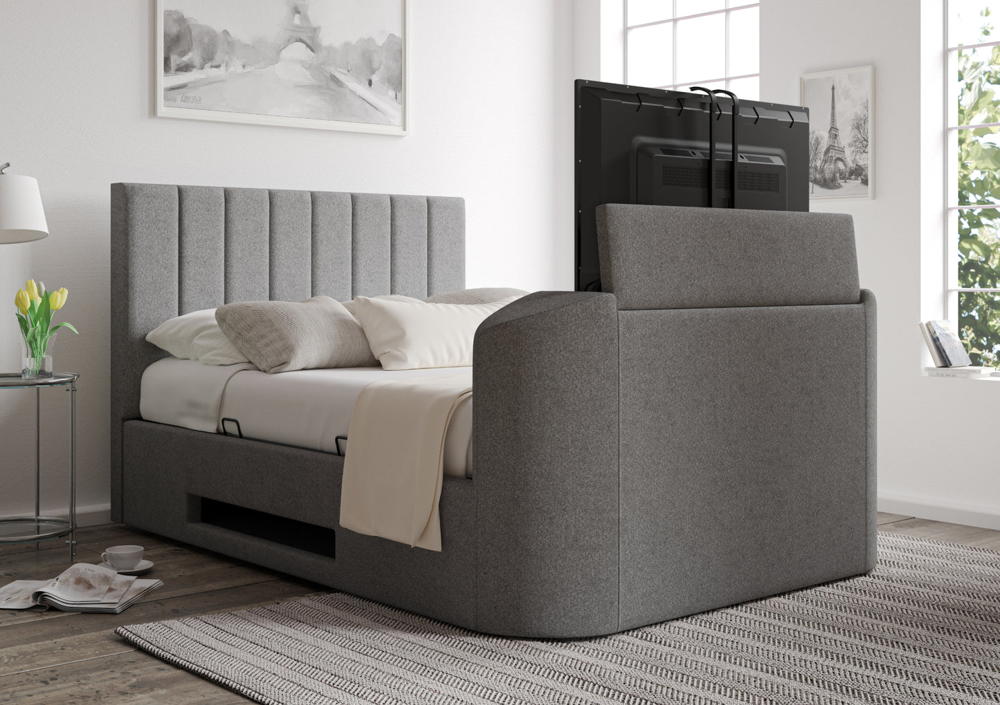 Berkley Upholstered Ottoman TV Bed - Bed Frame Only Bed time4sleepadmin Double Arran Pebble