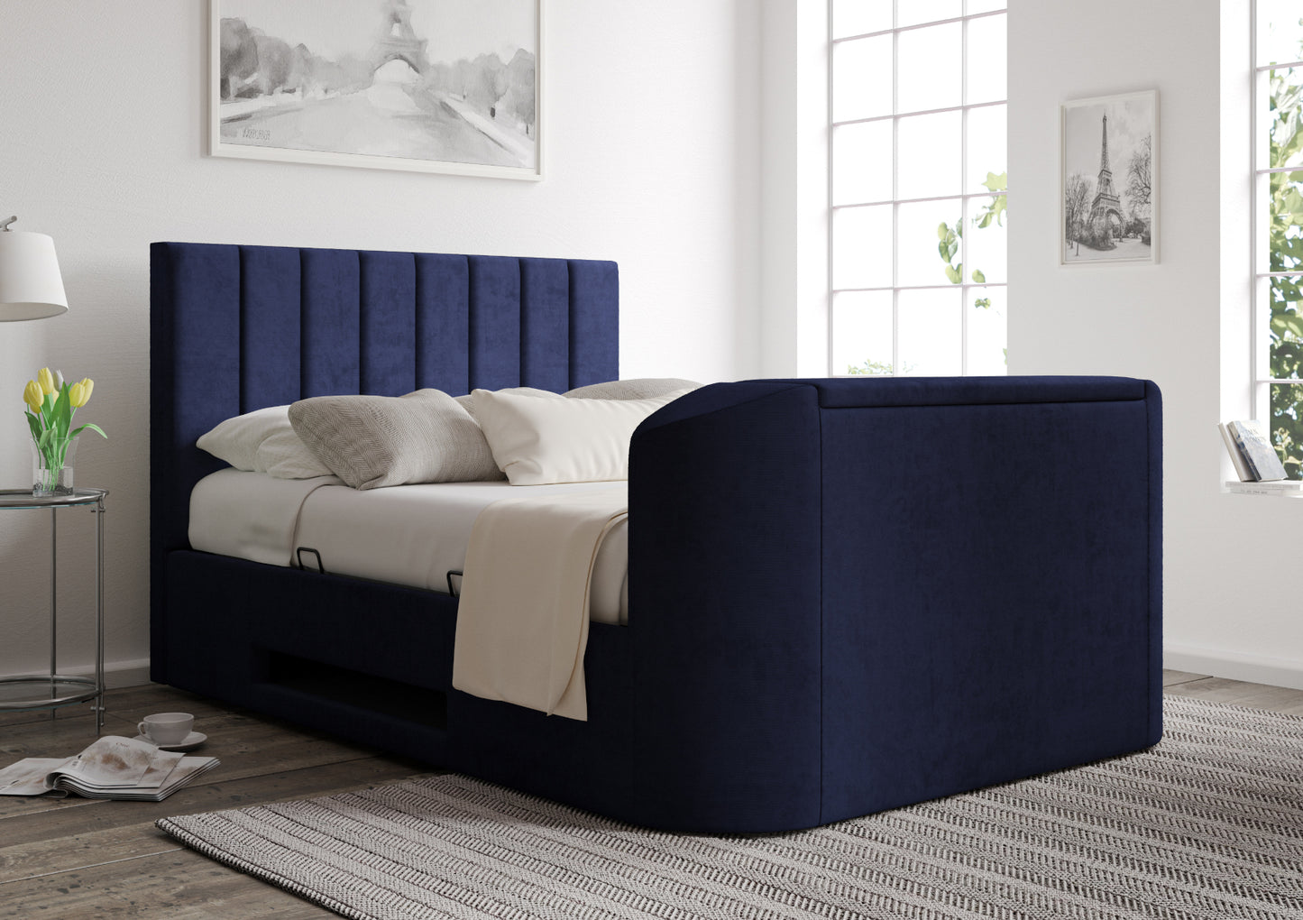 Berkley Upholstered Hugo Royal Ottoman TV Bed - Bed Frame Only Bed time4sleepadmin