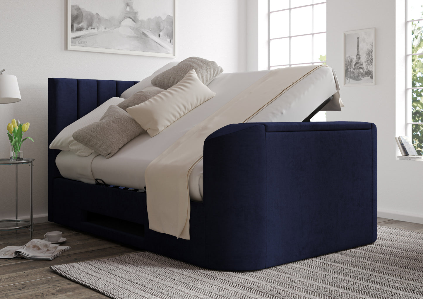 Berkley Upholstered Hugo Royal Ottoman TV Bed - Bed Frame Only Bed time4sleepadmin