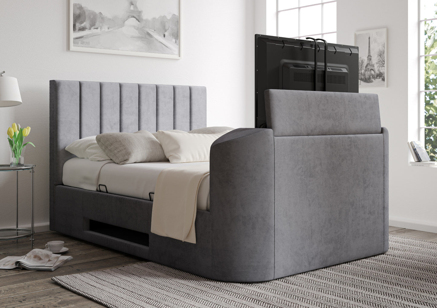 Berkley Upholstered Ottoman TV Bed - Bed Frame Only Bed time4sleepadmin King Hugo Platinum