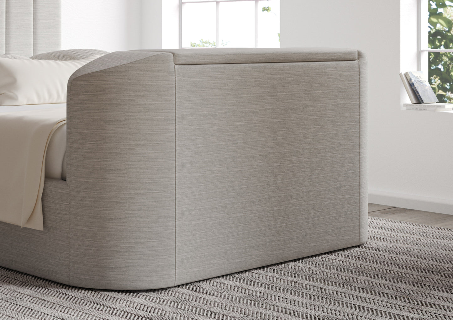 Berkley Upholstered Linea Fog Ottoman TV Bed - Bed Frame Only Bed time4sleepadmin