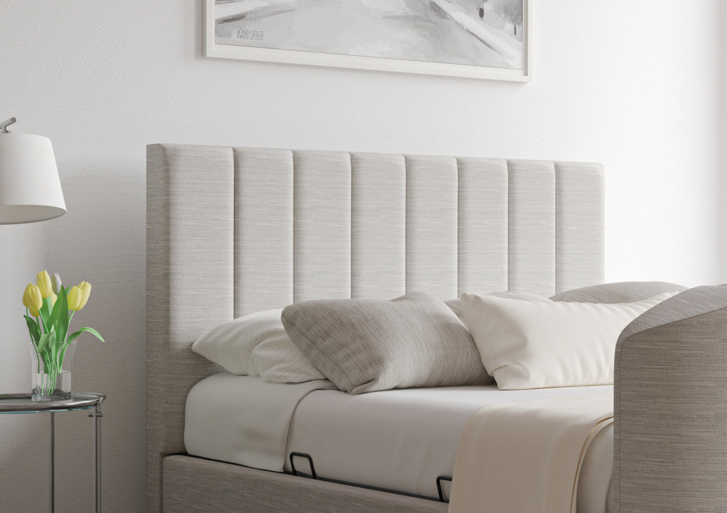 Berkley Upholstered Linea Fog Ottoman TV Bed - Bed Frame Only Bed time4sleepadmin