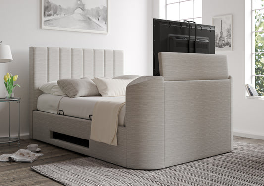 Berkley Upholstered Linea Fog Ottoman TV Bed - Bed Frame Only Bed time4sleepadmin