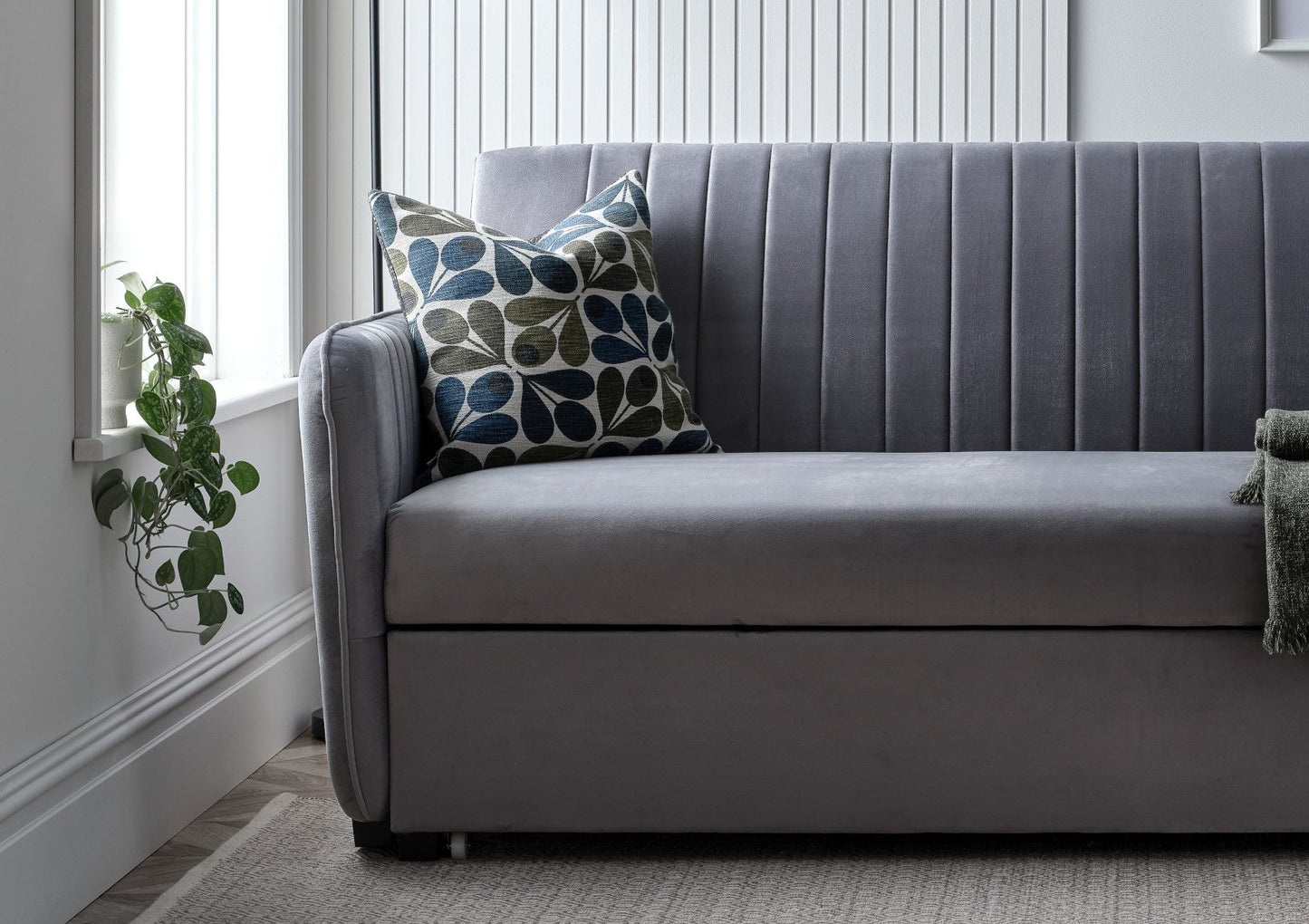 Derwent Grey Upholstered Sofa Bed Furniture Ritz Panel