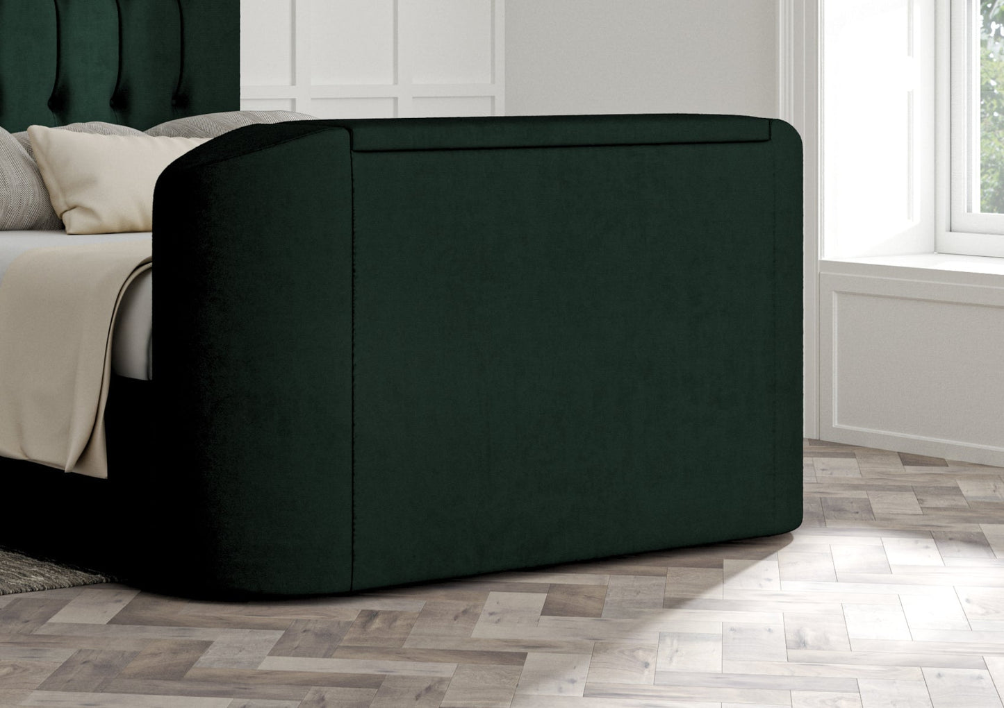 Dorchester Upholstered Hugo Bottle Green Ottoman TV Bed - Bed Frame Only - Bed - Time4Sleep