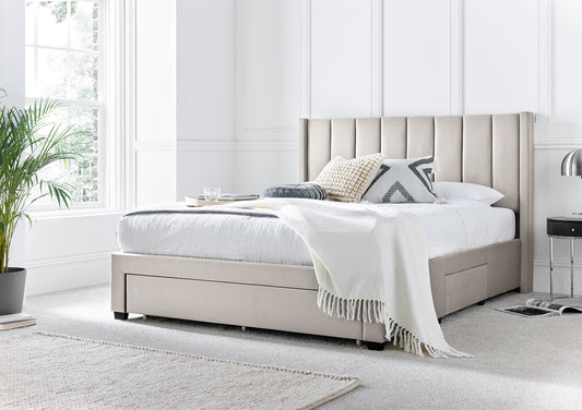 Elegance Natural Beige Upholstered Drawer Bed Frame Only Bed time4sleepadmin