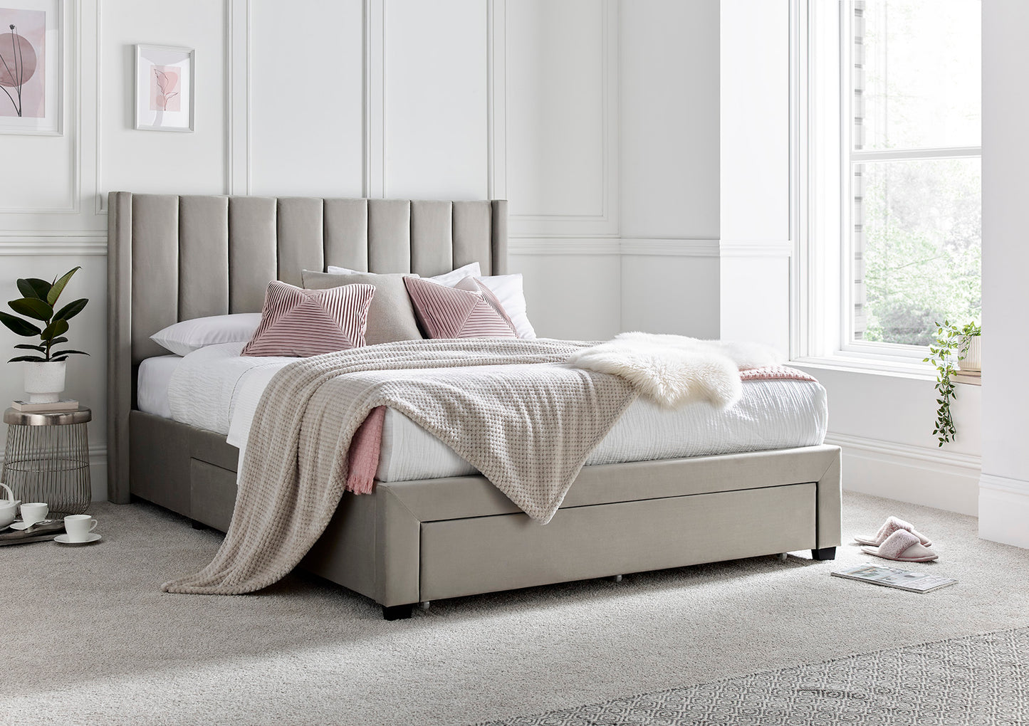 Elegance Champagne Upholstered Drawer Bed Frame Only Bed time4sleepadmin