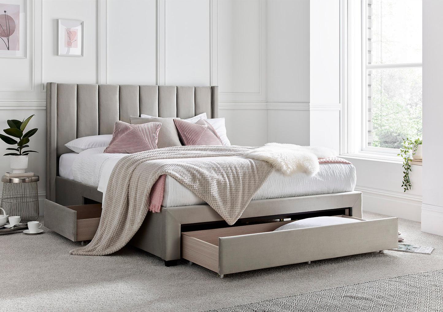 Elegance Champagne Upholstered Drawer Bed Frame Only Bed time4sleepadmin