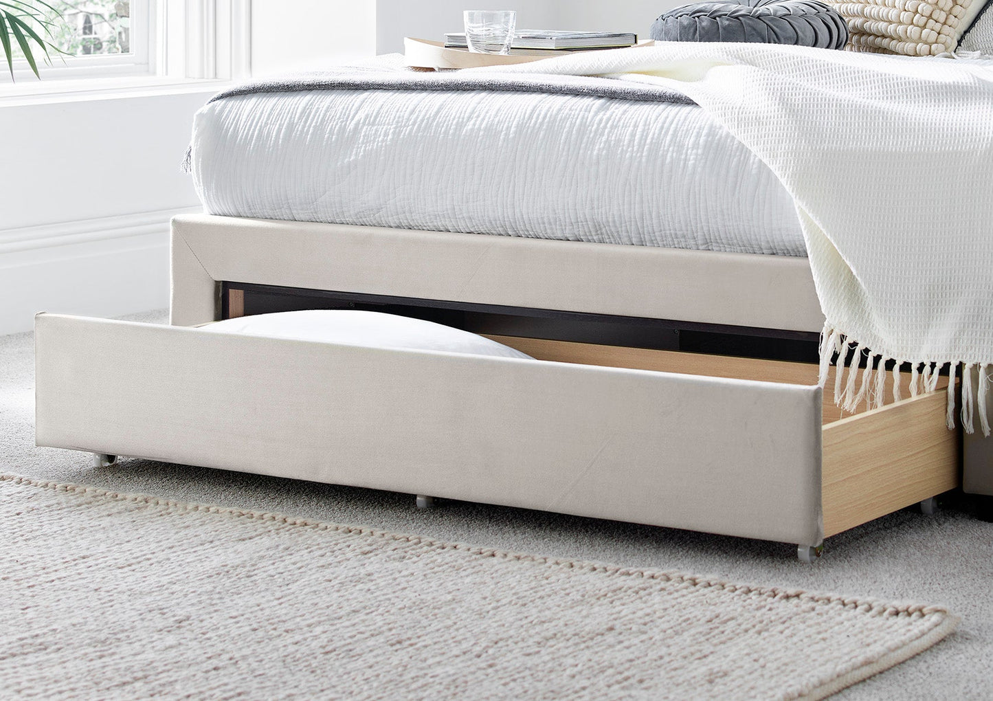 Elegance Natural Beige Upholstered Drawer Bed Frame Only - Bed - Time4Sleep