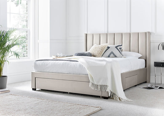 Elegance Natural Beige Upholstered Drawer Bed Frame Only - Bed - Time4Sleep